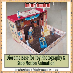 Diorama con scatola da scarpe stampabile. Crea il tuo progetto di scenografia egizia. Giocattolo di carta stampabile. Modelli di decorazioni per diorami con storia egizia.