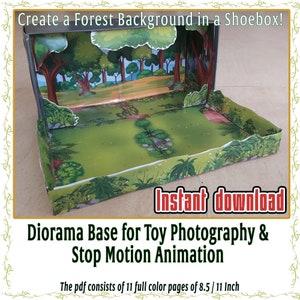 Forest Diorama for Stop Motion Animation and Toy Photography, 3D Paper craft Background and Base, Printable Paper Toy Instant PDF Download