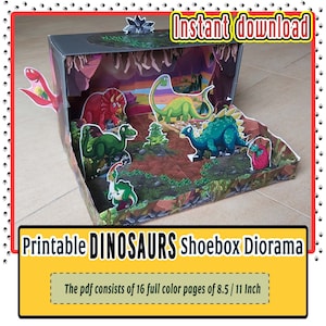 Dinosaur Shoebox Diorama, Paper Craft 3D Pop up Template (digital ...