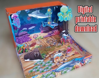 Printable Diorama Cut & Paste Shoebox Project, Create a Ocean Habitat, Paper Doll Theater, Stop Motion Animation, Paper Craft Activity PDF