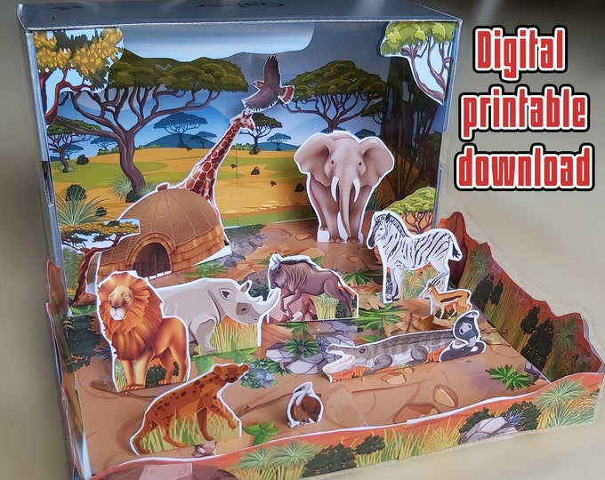 Printable Shoebox Diorama Kit, Create a Savanna Habitat, Animals ...