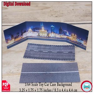 1:64 Scale Toy Car Display Backdrop – Printable Night Street Papercraft Scene | Die-Cast Scene Backdrop | Digital DIY Miniature Kit, 1/64