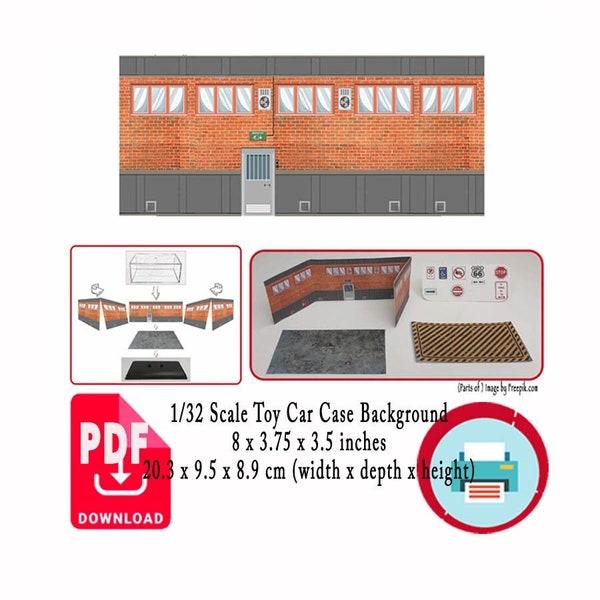 PaperCraft Miniature Car Garage Background Set, Scale Case Backdrop, 1/32 Diorama Digital Download,Die-Cast Cars & Auto Repair Shop Display