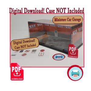 PaperCraft Miniature Car Garage Background Set, Scale Case Backdrop, 1/64 Diorama Digital Download,Die-Cast Cars & Auto Repair Shop Display