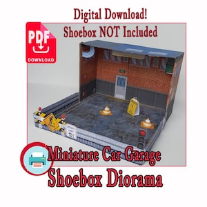 Diorama de caja de zapatos para garaje de automóviles en miniatura de Paper Craft, kit de estación de servicio para crear una exhibición de taller de reparación de automóviles, diorama a escala 1/12