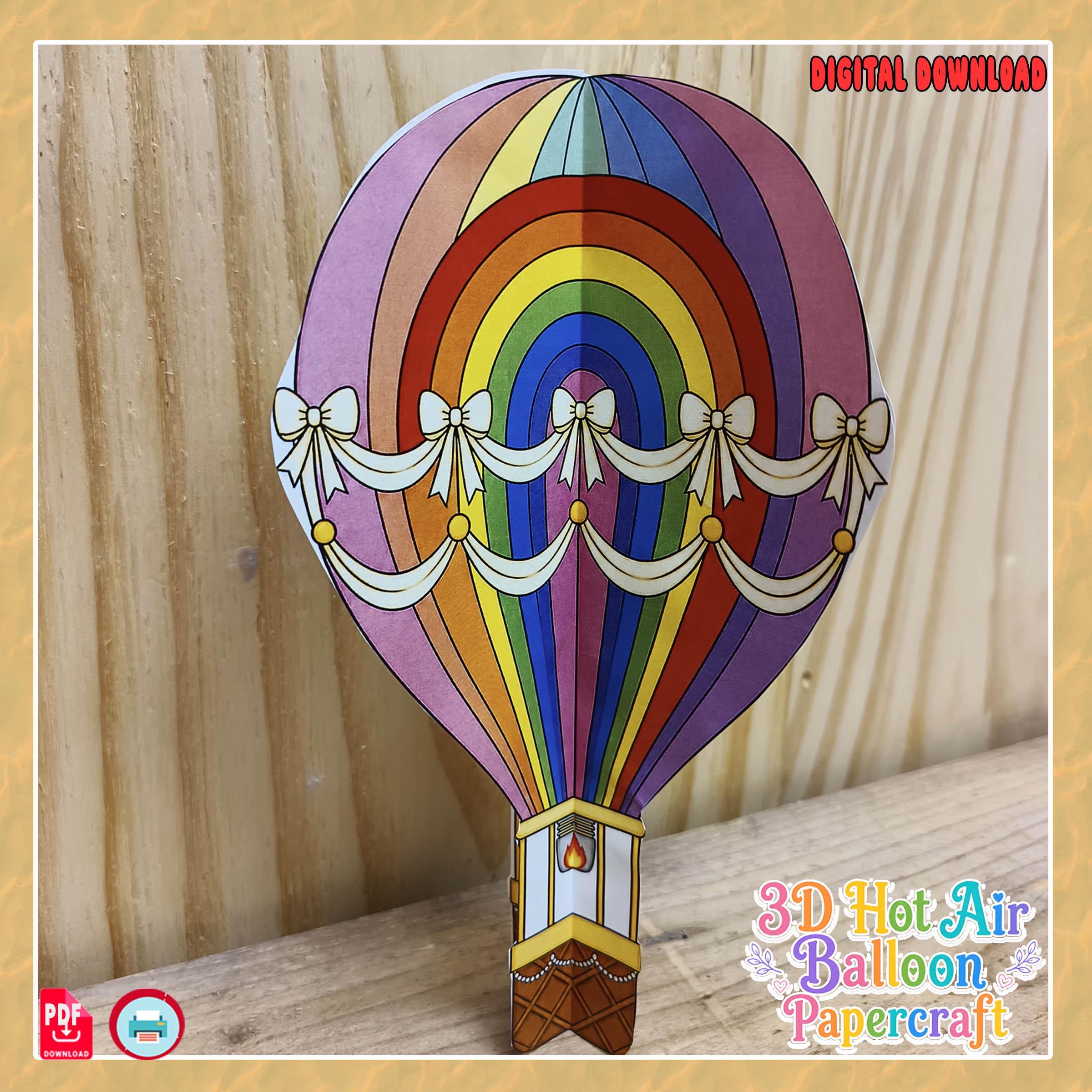 3D Hot Air Balloon Papercraft PDF, Rainbow Garland Paper Craft…