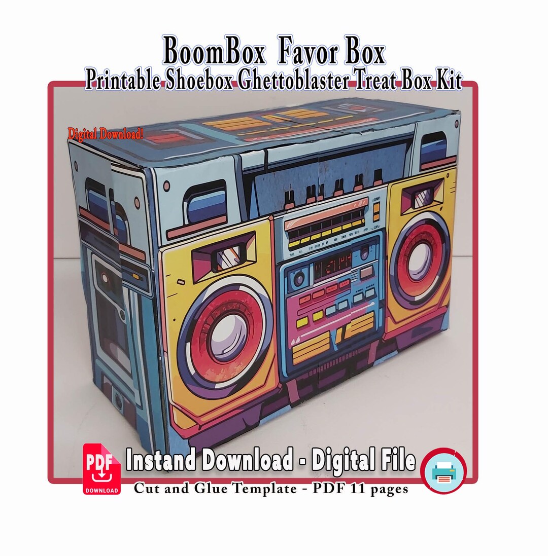 3D Paper Boombox Favor Box, Vintage Hip Hop Decor, Ghetto