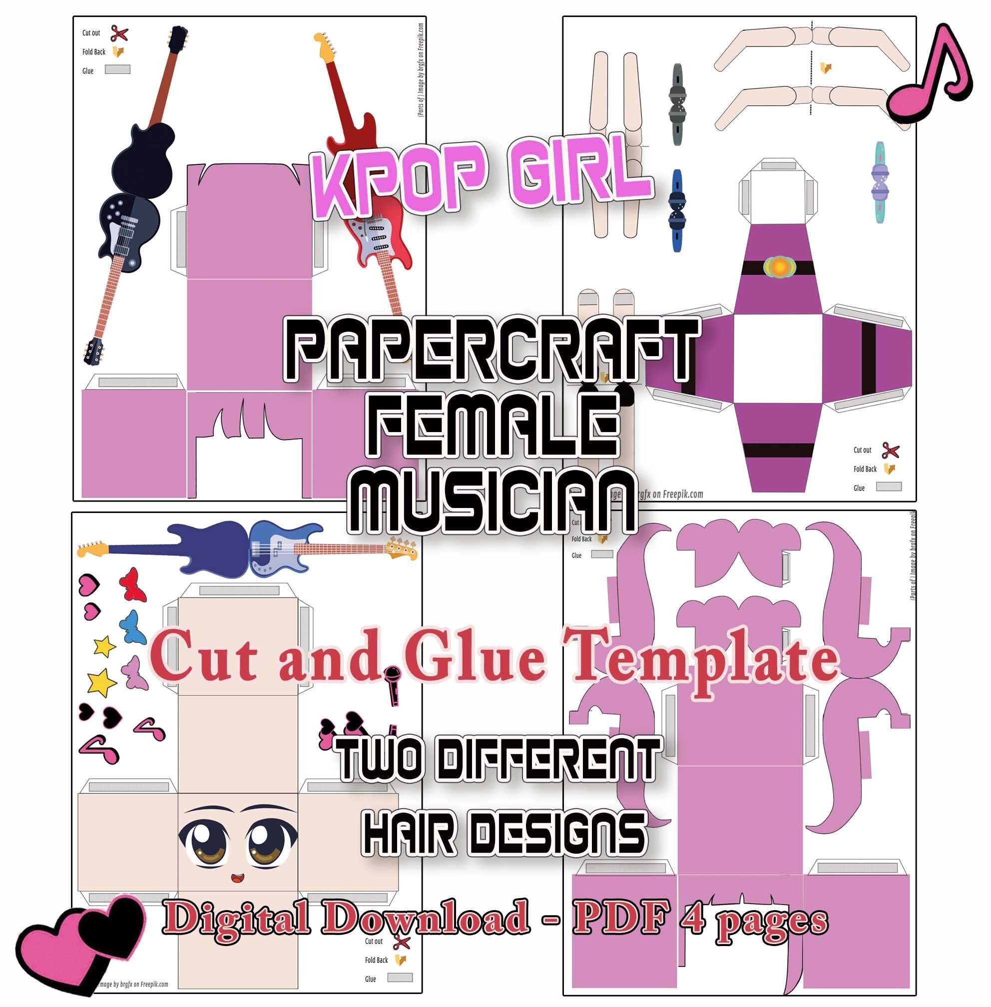 Paper Craft Female Musiciantemplate, Dress up Anime Girl