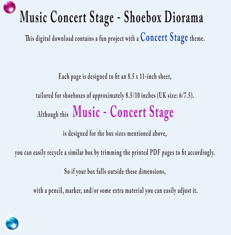 Music Concert Stage Shoebox Diorama, Create your own Theater, Cut and assembly Stage kit including miniature boxes, Printable PDF Podium