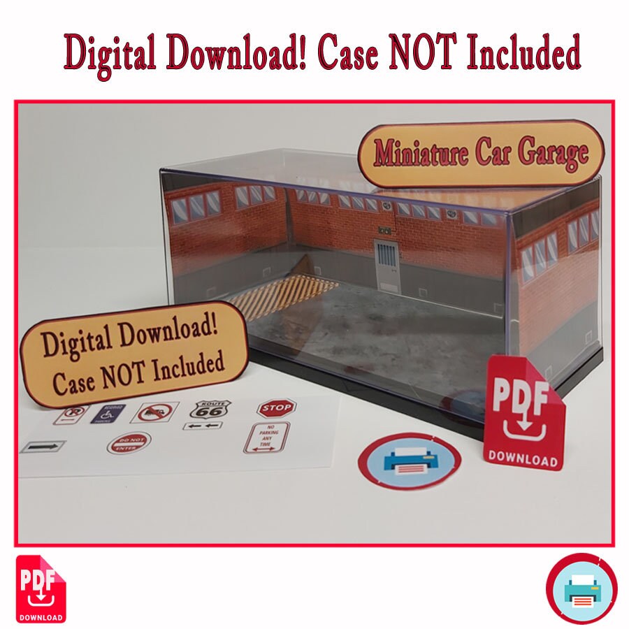 Papercraft Miniature Car Garage Background Set, Scale Case