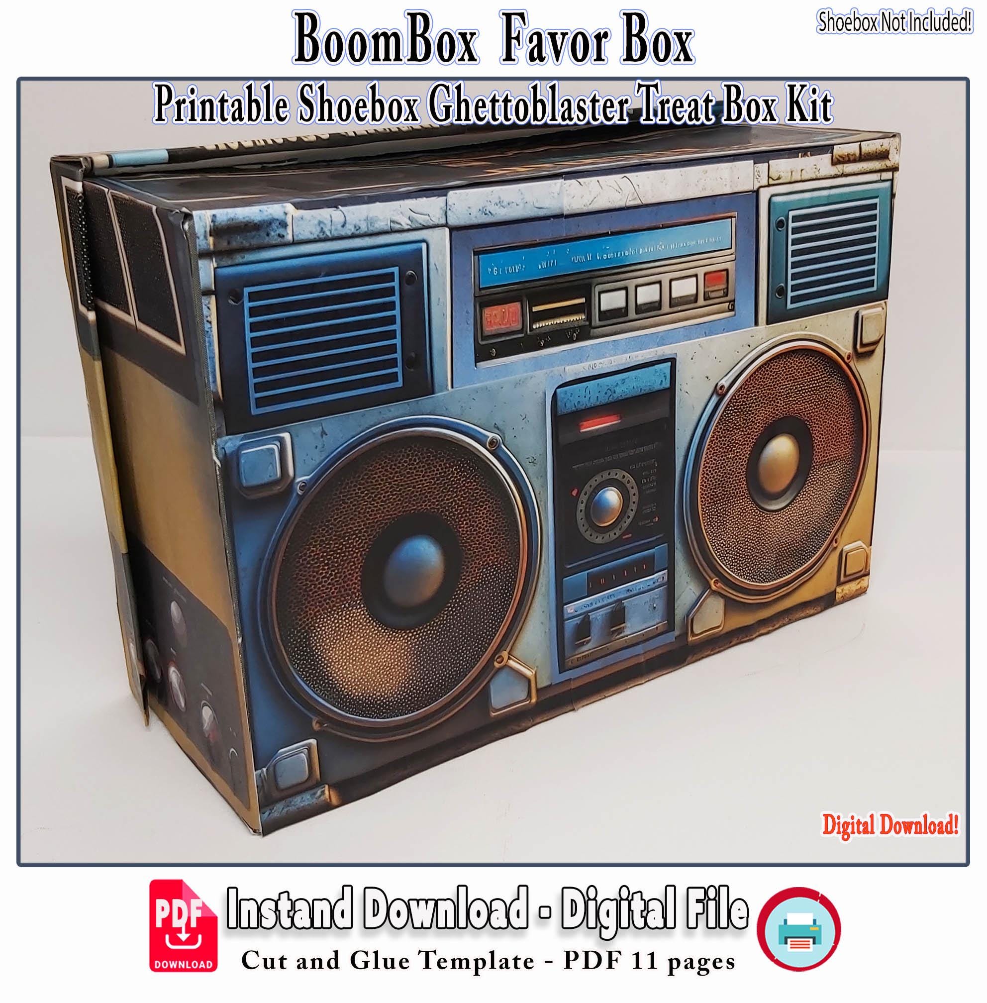 3D Boombox Gift Box Template: Printable Ghetto Blaster Favor Box