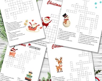 Christmas Crossword Puzzle, Kids Holiday Game (Digital Download)
