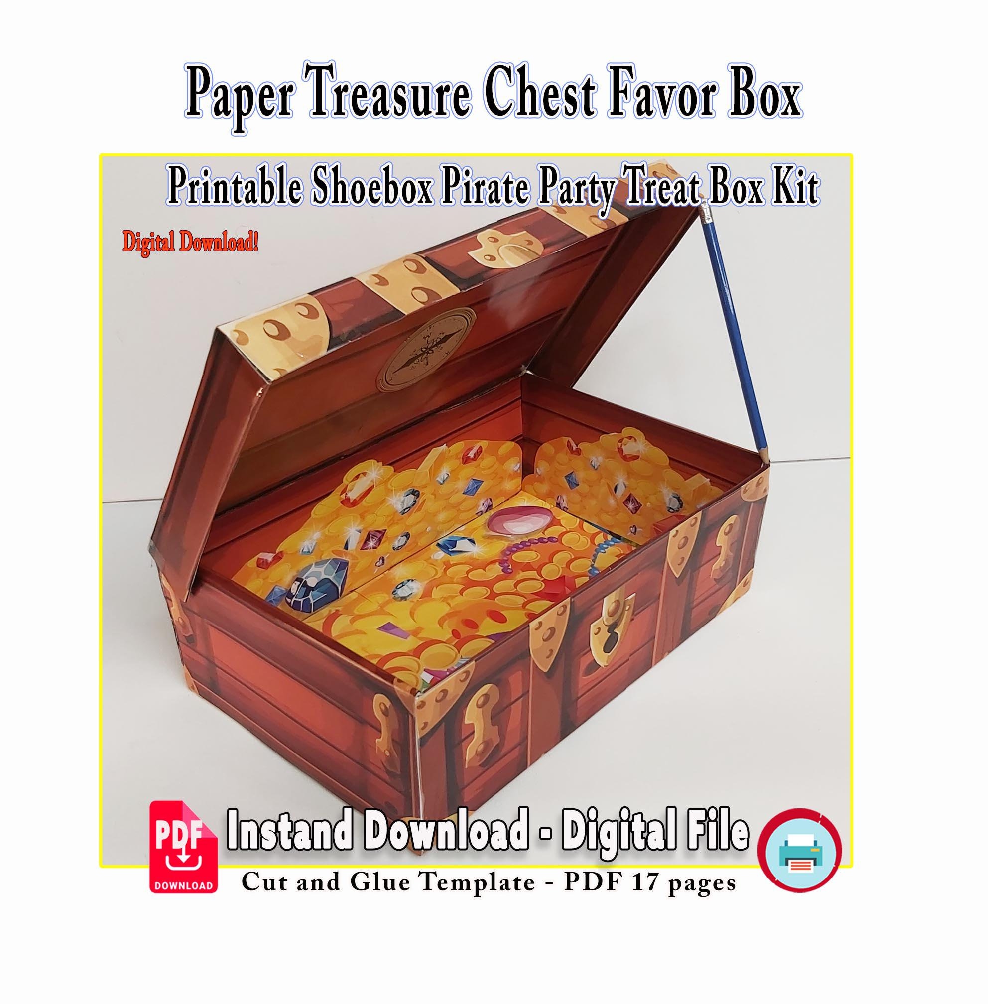 3D Paper Treasure Chest Favor Box: Pirate Party Treat Box (digital