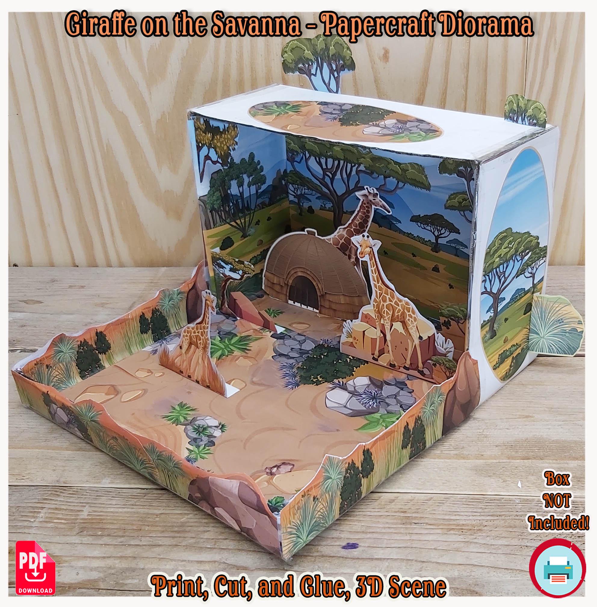 Giraffe Shoebox Diorama Kit – Printable 3D Jungle Habitat Craft