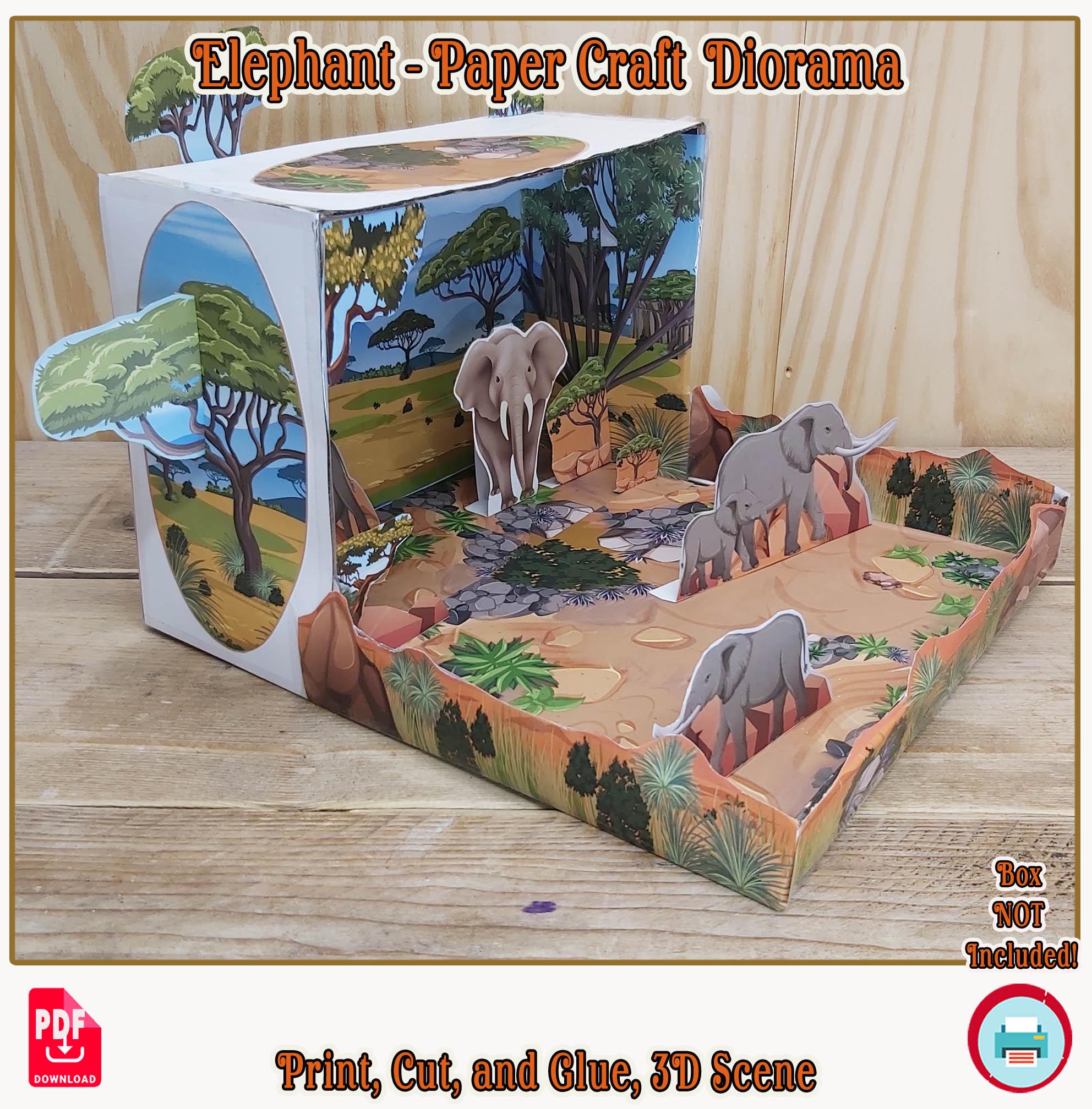Elephant Shoebox Diorama Project - 3D Printable Paper Habitat Craft…