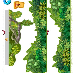 Printable rainforest LANDSCAPE SCENERY BACKGROUND page from DIORAMA in shoebox template Paper toy