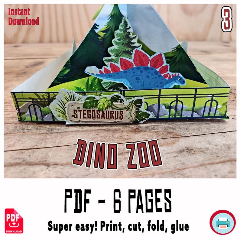 Dinosaur Zoo Paper Diorama – 3D Printable Dino Habitat Craft for Kids ...