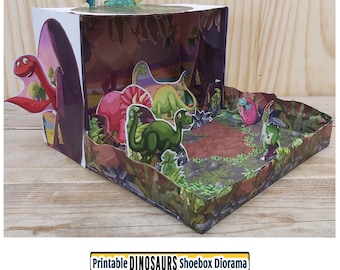Dinosaur Shoebox Diorama, Paper Craft 3D Pop Up Template (Digital Download)