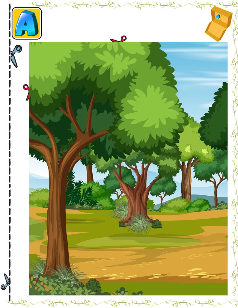 example page how to create a forest diorama in shoebox for children cut and paste school project homescholing rainy day project recycle old box a Printable paper theater Folding ,with Glue Scissors, Decorating Background Nature Habitats Ecosystems