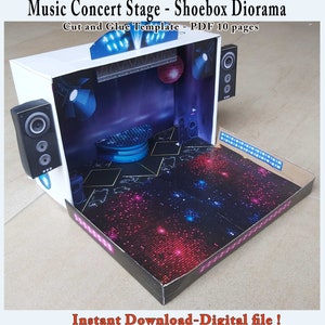 Music Concert Stage Shoebox Diorama, Create your own Theater, Cut and assembly Stage kit including miniature boxes, Printable PDF Podium