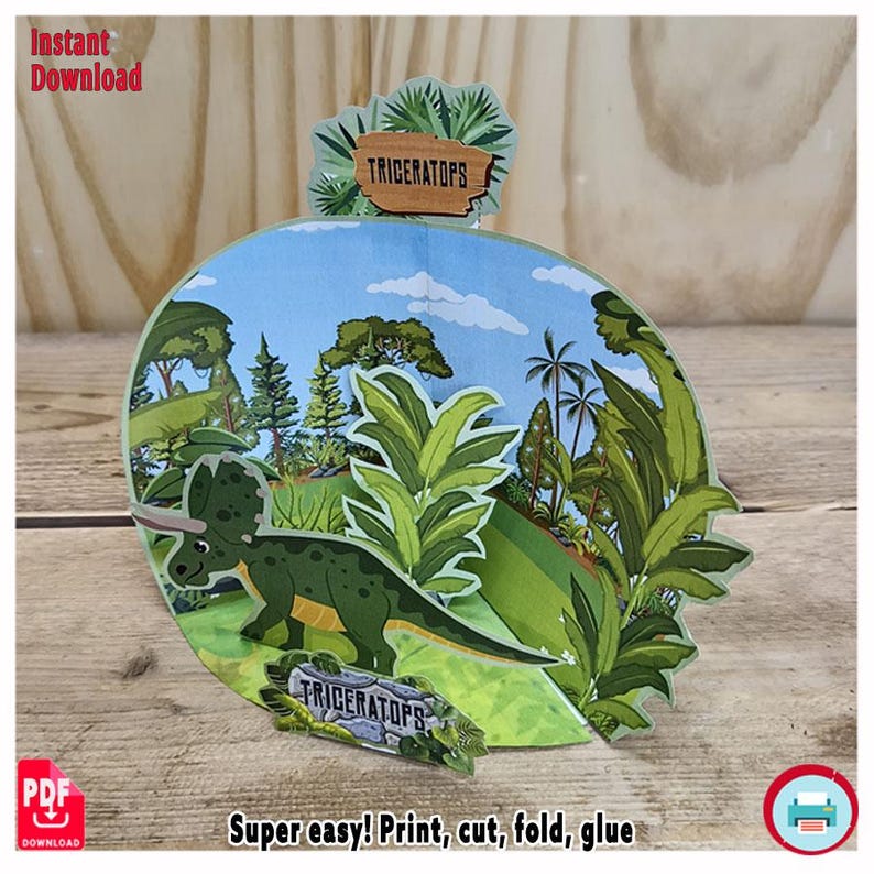 Triceratops Paper Diorama – 3D Dinosaur Craft Project (PDF Pattern) - Etsy