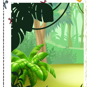 Printable template Paper toy rainforest LANDSCAPE SCENERY BACKdrop page from DIORAMA in shoebox