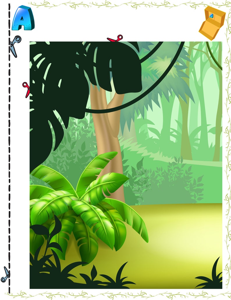 Printable template Paper toy rainforest LANDSCAPE SCENERY BACKdrop page from DIORAMA in shoebox