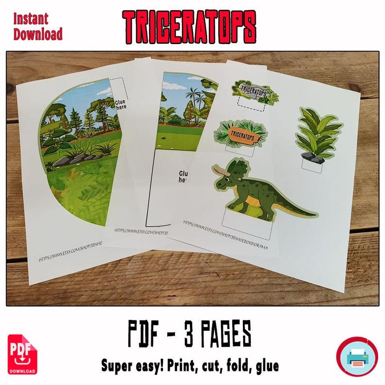 Triceratops Paper Diorama – 3D Dinosaur Craft Project (PDF Pattern) - Etsy