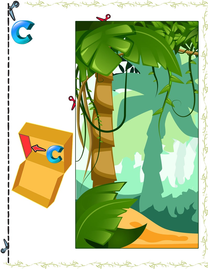 Printable template Paper toy amazon rainforest LANDSCAPE SCENERY BACKGROUND page from DIORAMA in shoebox
