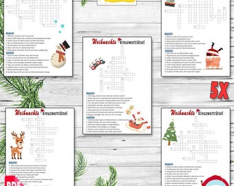 Weihnachts-Kreuzworträtsel, Wortspiele für Kinder, Familienaktivitäten, Klassenspiel für Weihnachtsfeiern, Ausdrucken – Digitaler Download