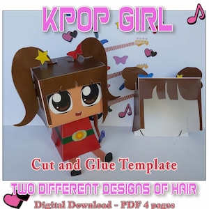 Plantilla de chica Kpop de Papercraft, vestir chica anime, conjunto de banda de rock imprimible, juguete de papel coreano, muñeca manga artesanal de papel Pepakura 3D Low Poly