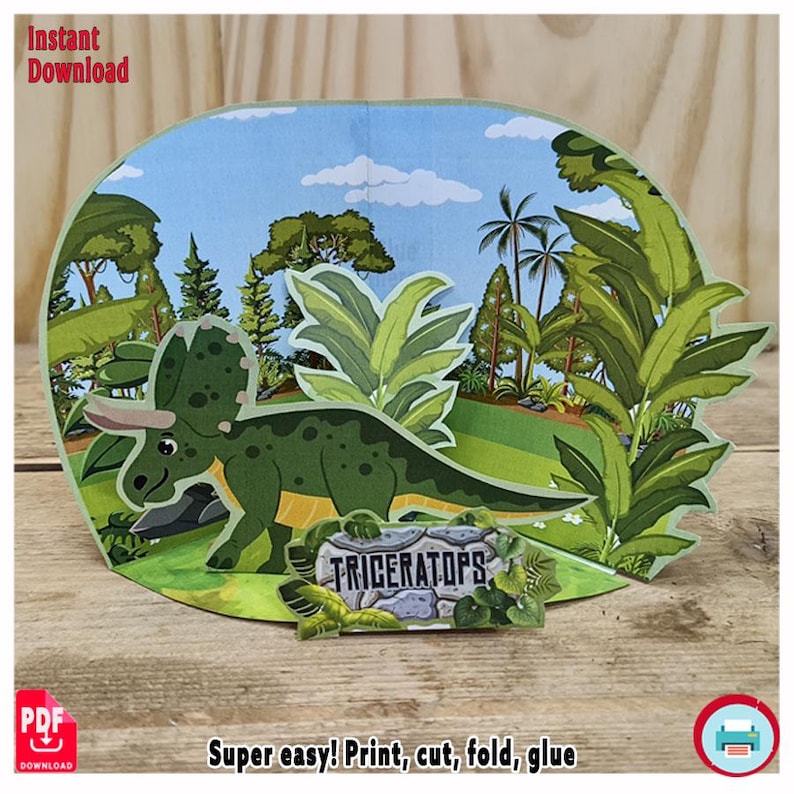 Triceratops Paper Diorama – 3D Dinosaur Craft Project (PDF Pattern) - Etsy