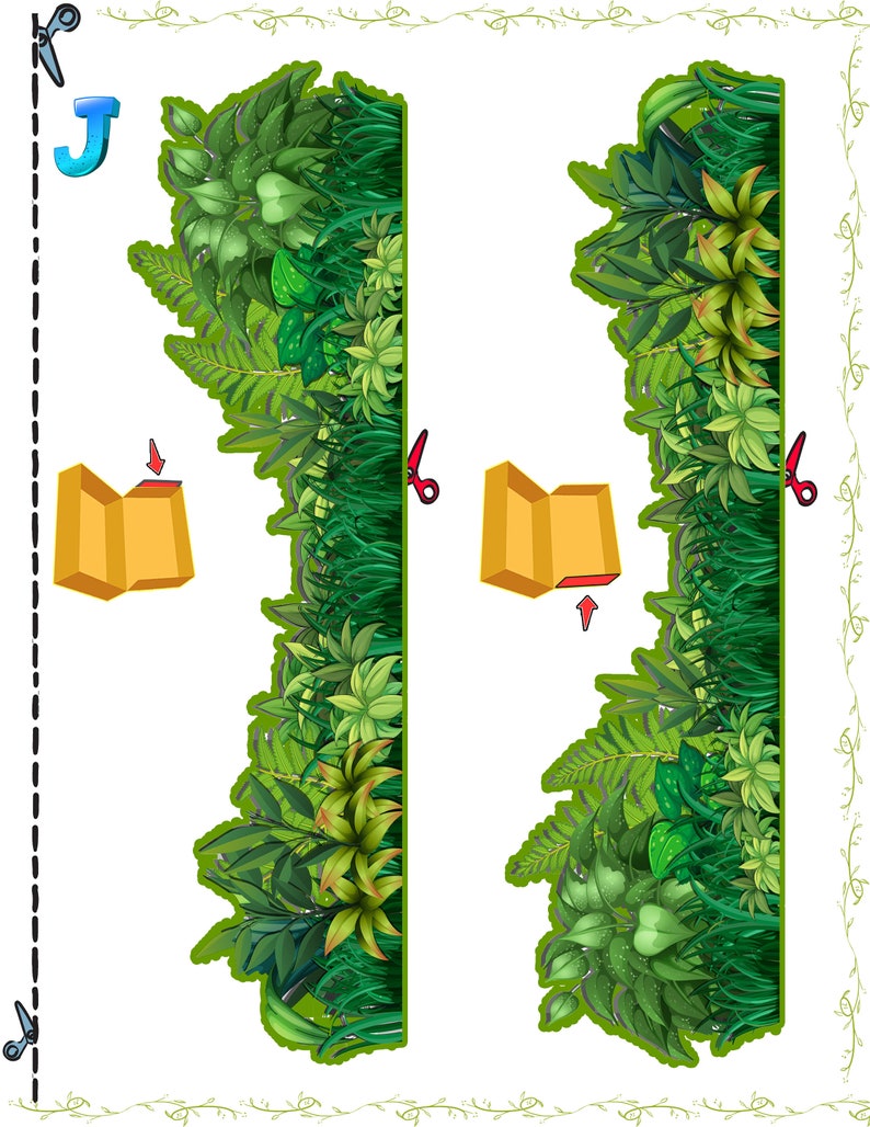 Printable rainforest LANDSCAPE SCENERY BACKGROUND page from DIORAMA in shoebox template Paper toy