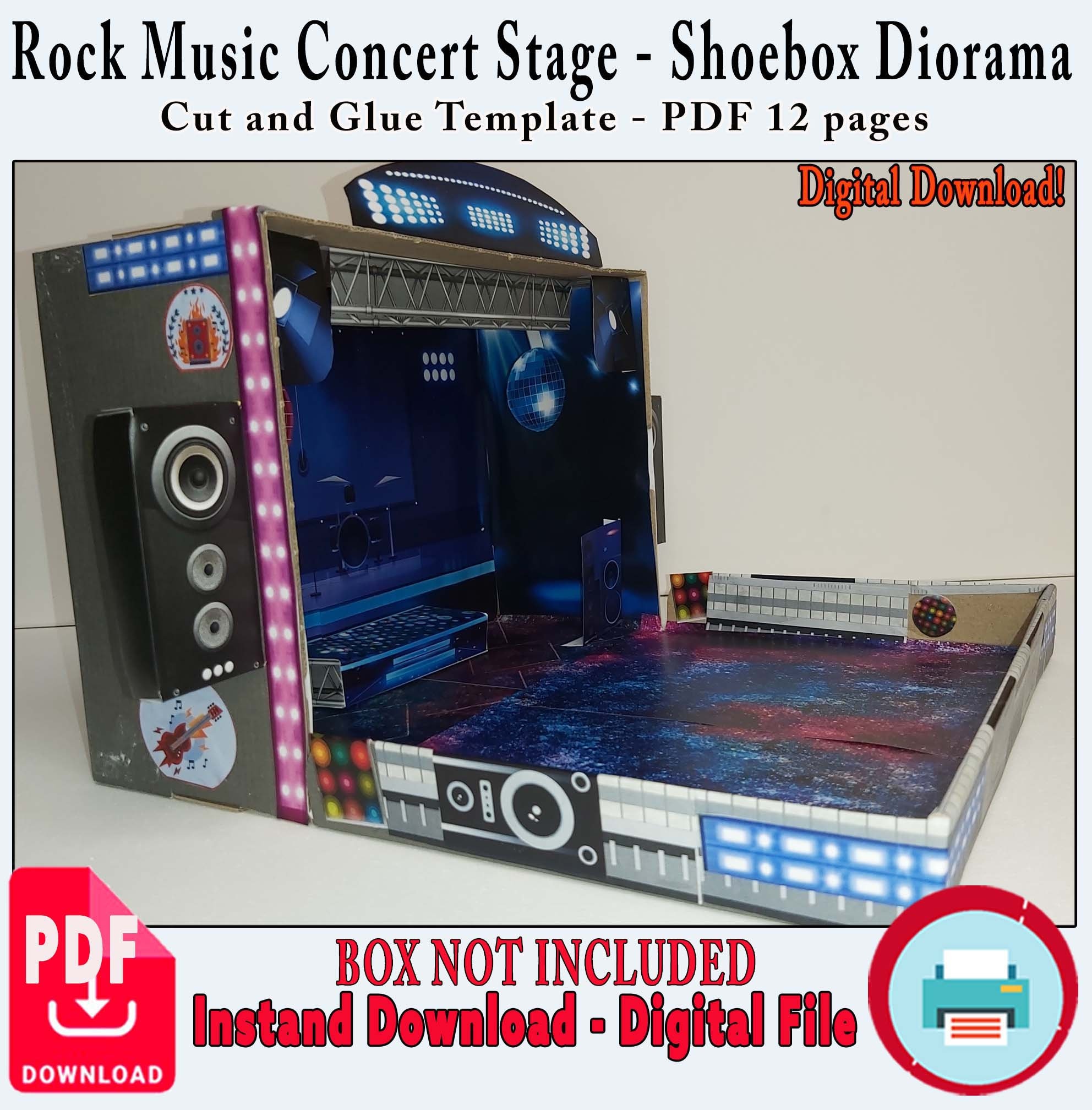 ロックミュージックコンサートステージの靴箱ジオラマ、独自の劇場を