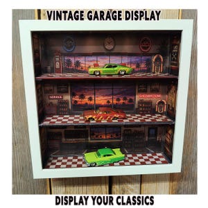 Handmade Wall Display for 1:64 Diecast Cars | Model Car Display | IKEA Frame Diorama | Tokyo or 1950s Vintage Garage | Ready to Hang