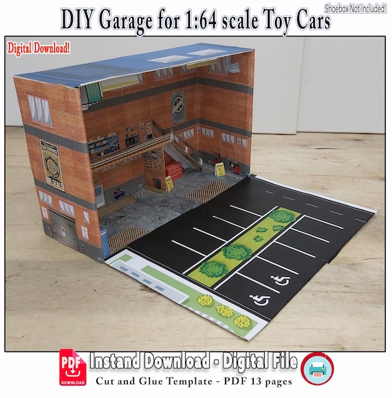 1:64スケールのおもちゃの車用のDIYガレージ、ペーパークラフト