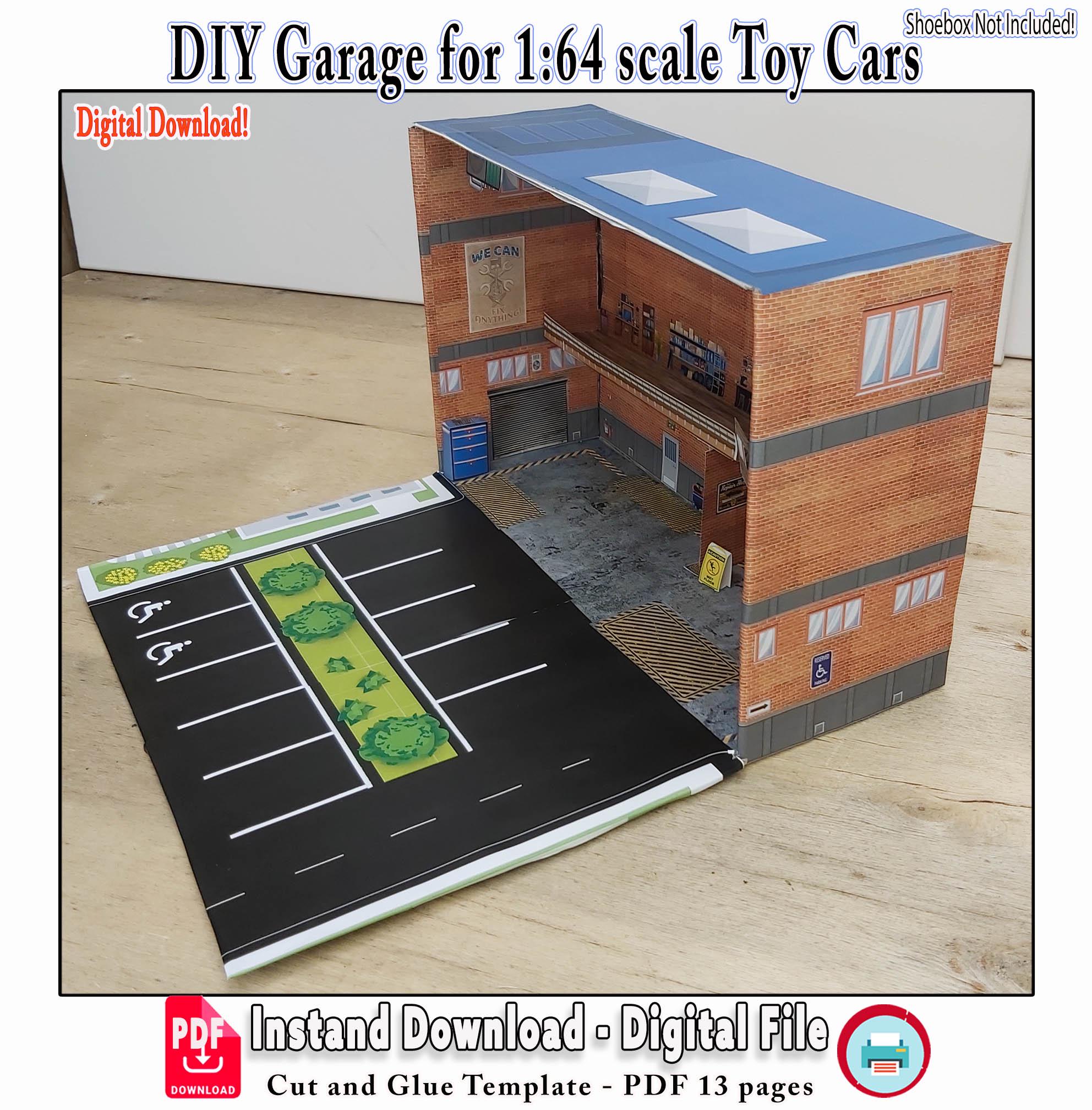 1:64スケールのおもちゃの車用のDIYガレージ、ペーパークラフトの