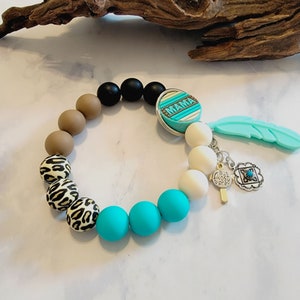 Mama Wristlet * Mom Gift Bangle Key Ring *  Bracelet Key Chain * Custom Wristlet * Gift for Mom * Leopard Print * Turquoise * Gift for Her