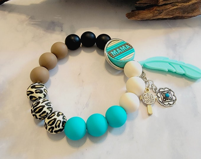 Mama Wristlet * Mom Gift Bangle Key Ring *  Bracelet Key Chain * Custom Wristlet * Gift for Mom * Leopard Print * Turquoise * Gift for Her