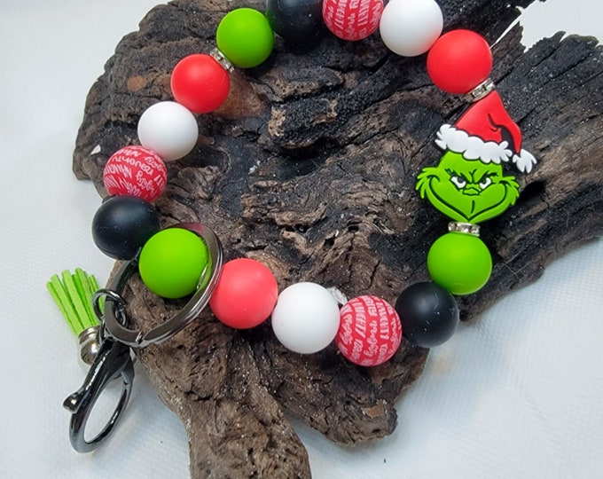 Christmas Wristlet * Gift Bangle Key Ring *  Bracelet Key Chain * Custom Wristlet * Gift for Her * Grinch * Gift for Her * Naughty