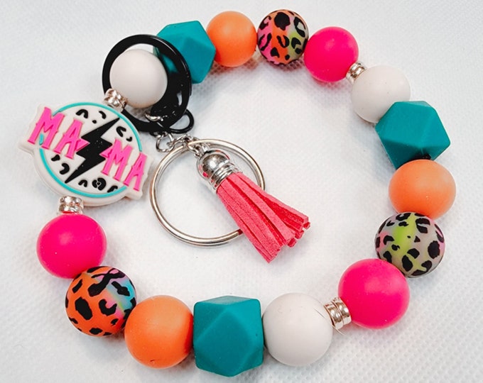 Mama Wristlet * Mom Gift Bangle Key Ring *  Bracelet Key Chain * Custom Wristlet * Gift for Mom *Animal Print * Gift for Her