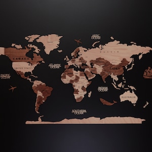 Carte du monde murale en bois 3D - 150x83cm