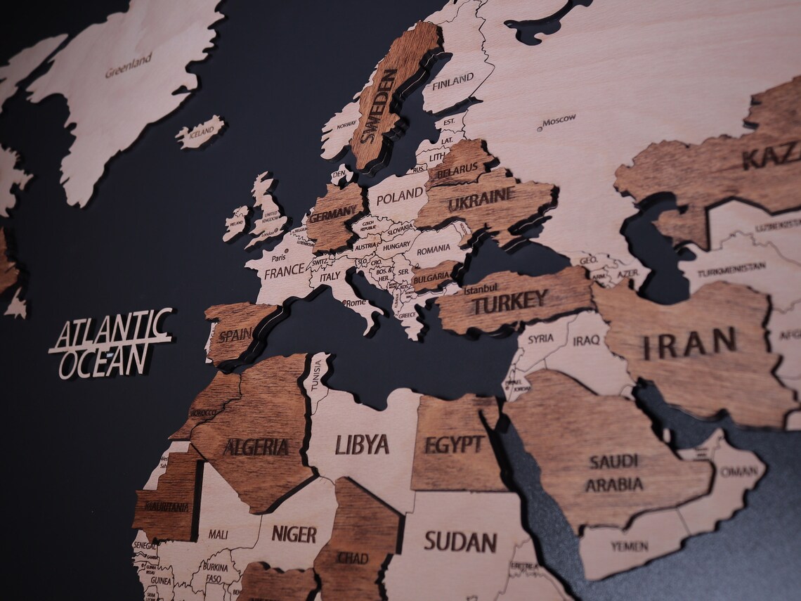 3D Wooden Wall Map of the World 300x167cm Etsy