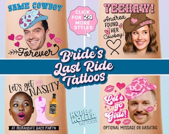 Last Rodeo Bachelorette Tattoos - Cowgirl Bride - Temporary Groom Face Tattoos - Custom Bachelorette Theme Party Favors - Western Nash Bash