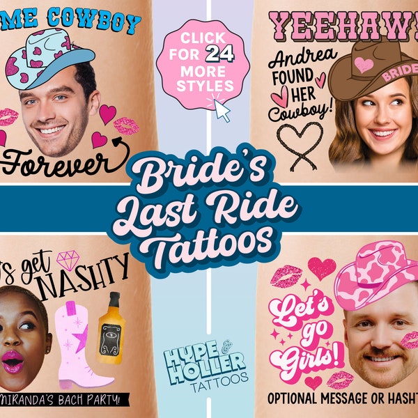 Last Rodeo Bachelorette Tattoos - Cowgirl Bride - Temporary Groom Face Tattoos - Custom Bachelorette Theme Party Favors - Western Nash Bash