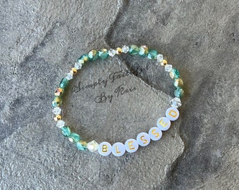 Blessed / glass crystal, 18K gold plated beaded bracelet