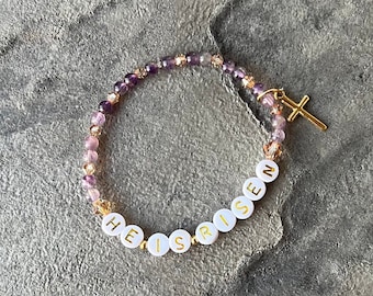He Is Risen / amethyst, crystal glass beaded bracelet