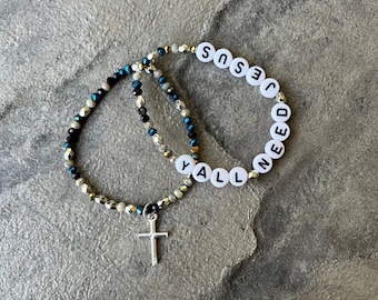 Y’all Need Jesus beaded bracelet set