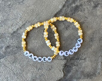 Yahweh / Yeshua / shell, gold plated hematite
