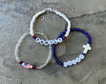 Pulseras de cuentas de fe, familia y EE. UU.
